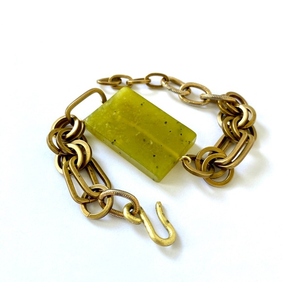 Handmade Jade Crystal Gemstone Statement Chain Bracelet Adjustable for Layering - Picture 5 of 9